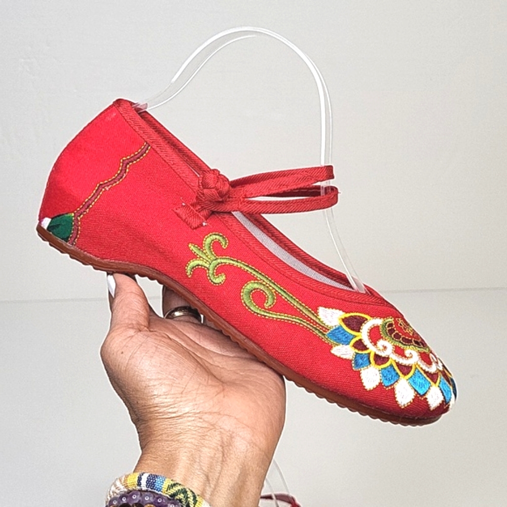 New Floral Flat Shoes Canvas Embroidered Mary Jane Ballernia Flats - Picture 3 of 16
